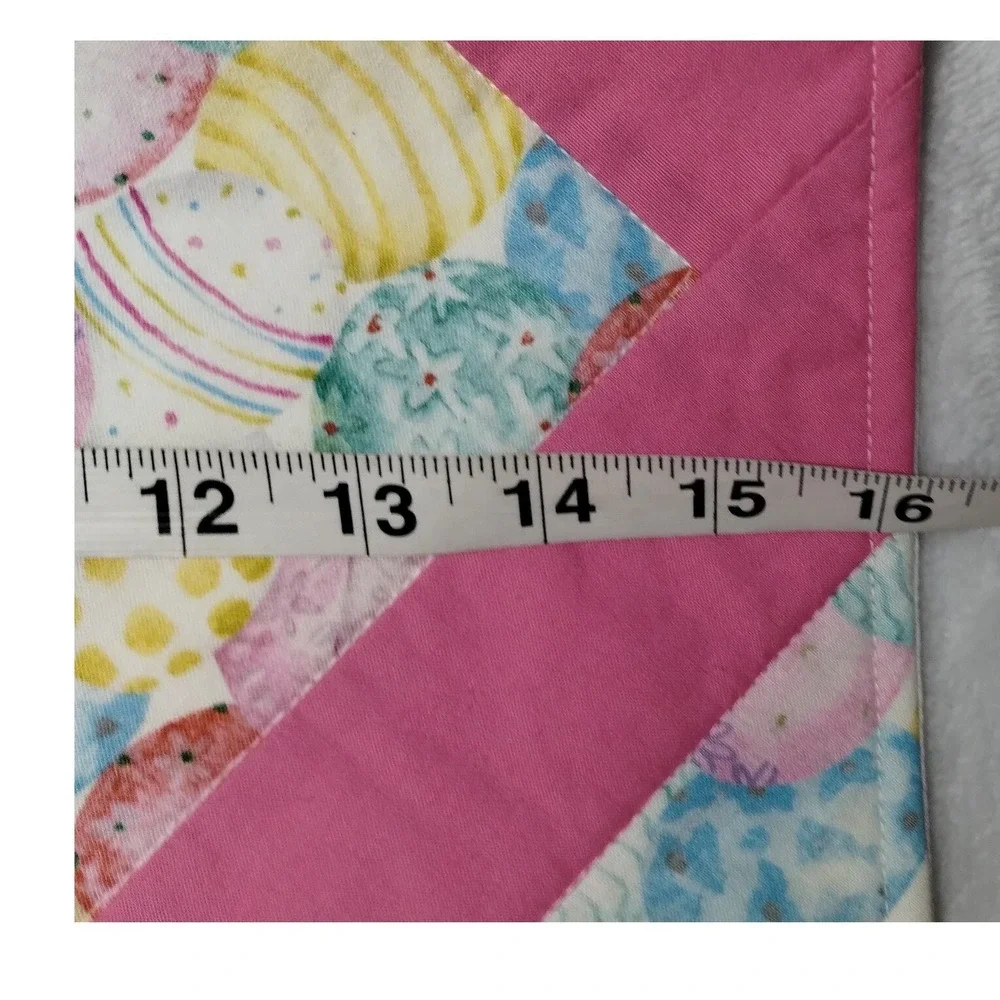 Handmade Easter Table Runner Quilted Patchwork Pink Red Egg‎ Print 46 inches